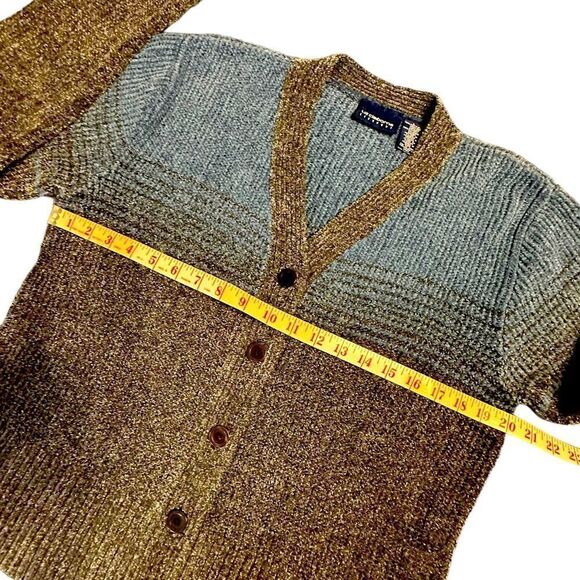 Liz Sport Blue and Grey Stripe Chenille Cardigan - Picture 5 of 7